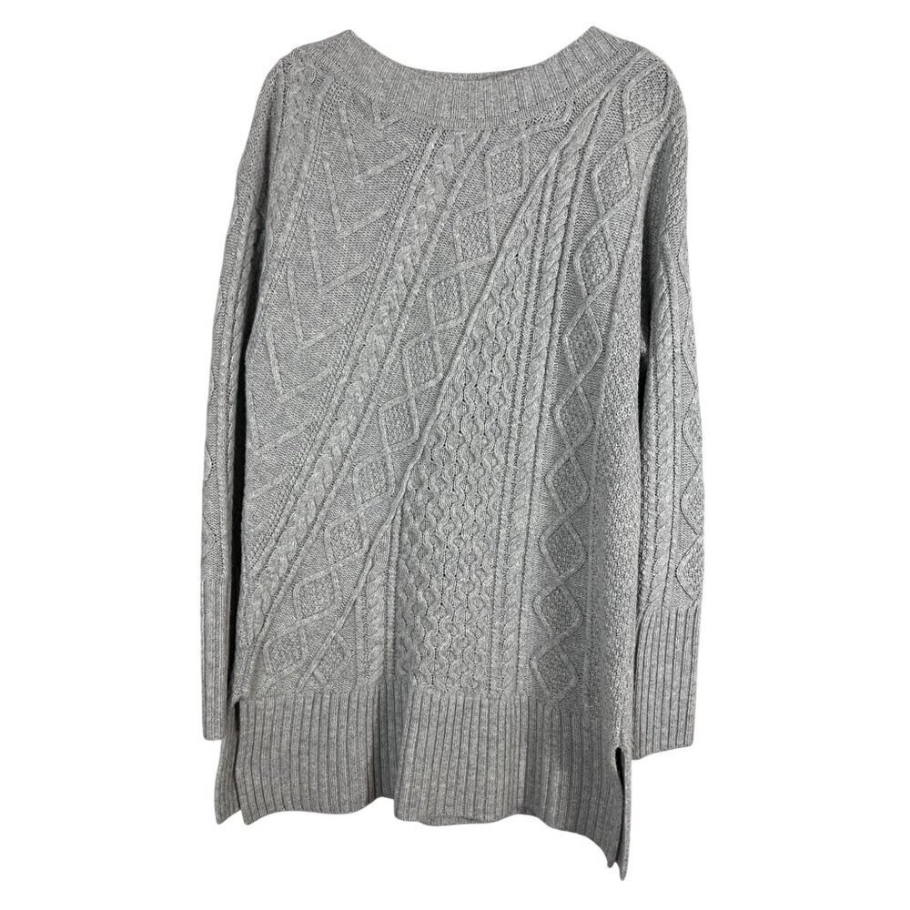 J Crew Sweater S Gray Wool Cable Knit Fisherman Shetland Chunky Old Money Preppy